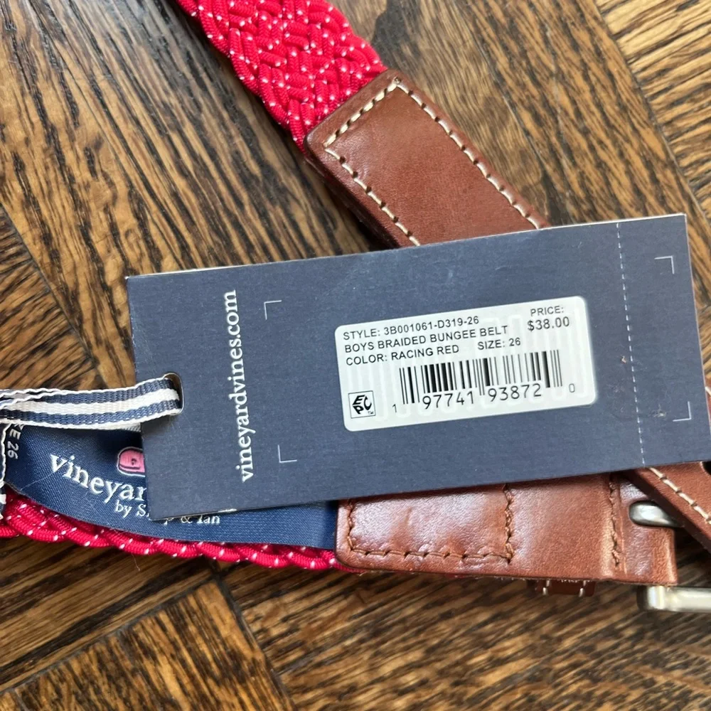 Vineyard Vines Boys Braided Bungee Belt Raving Red Size 26 NWT